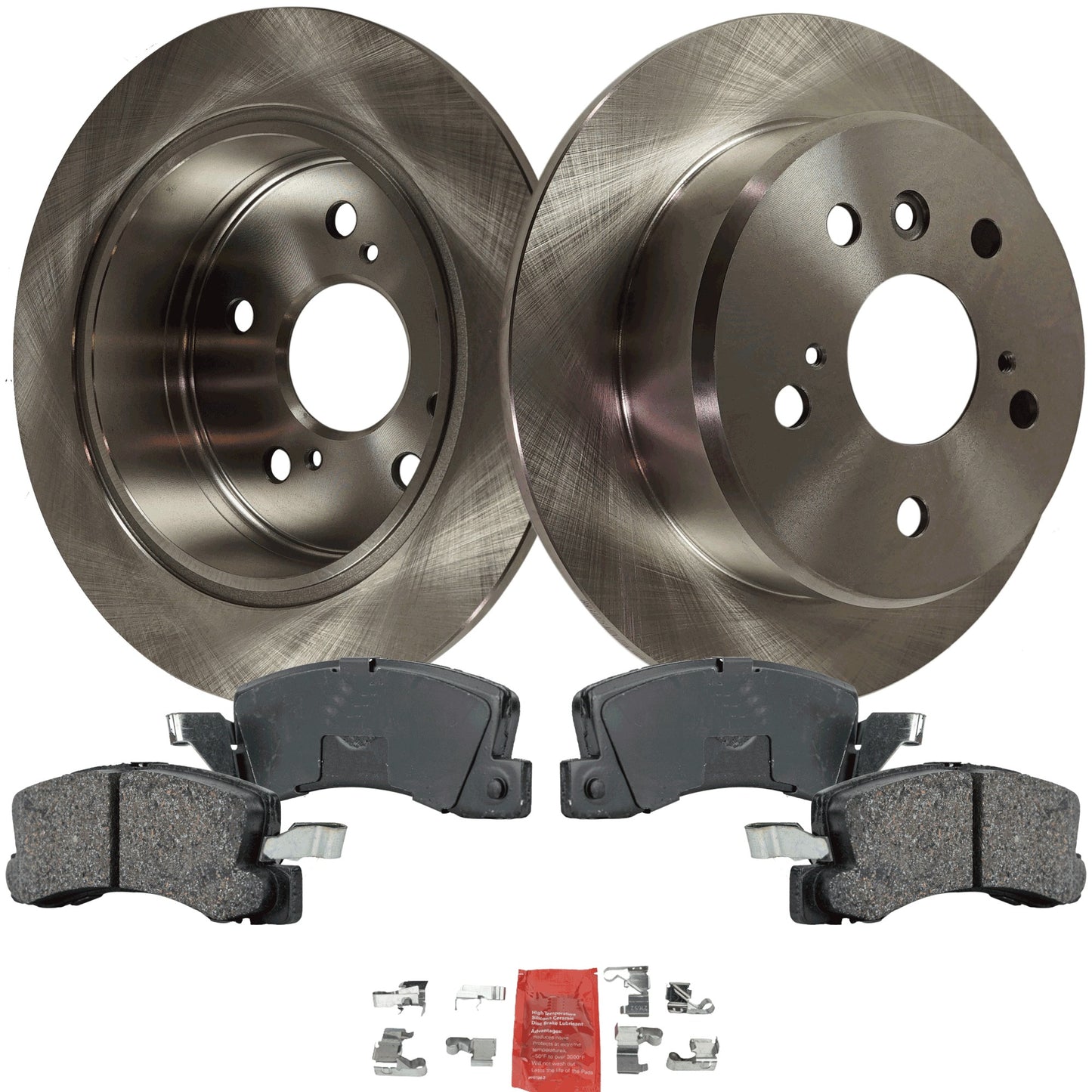 2-Wheel Set Rear Brake Disc and Pad Kit, Plain Surface 5 Lugs 268.99 mm Ceramic Pro-Line Series, Includes (1) Brake Pad Set and (2) Brake Disc