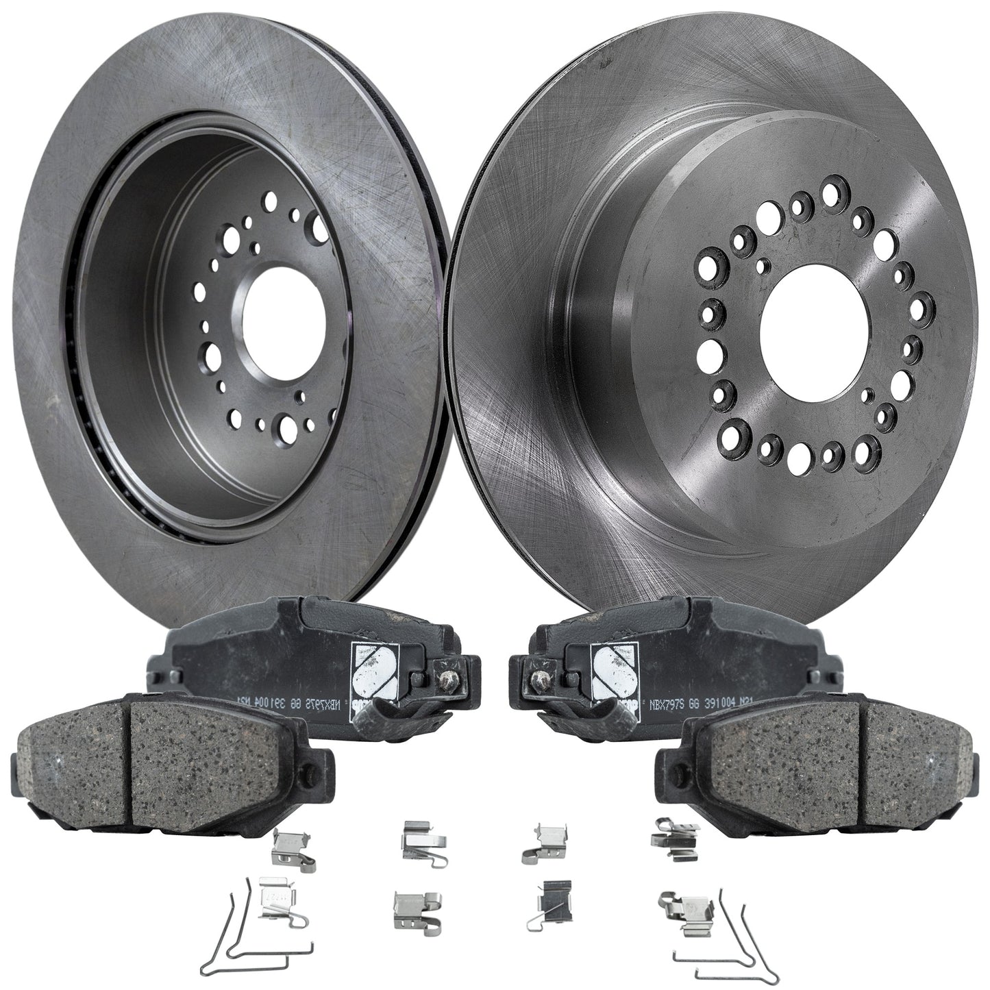 2-Wheel Set Rear Brake Disc and Pad Kit, Plain Surface 5 Lugs 306.58 mm Ceramic Pro-Line Series, Includes (1) Brake Pad Set and (2) Brake Disc