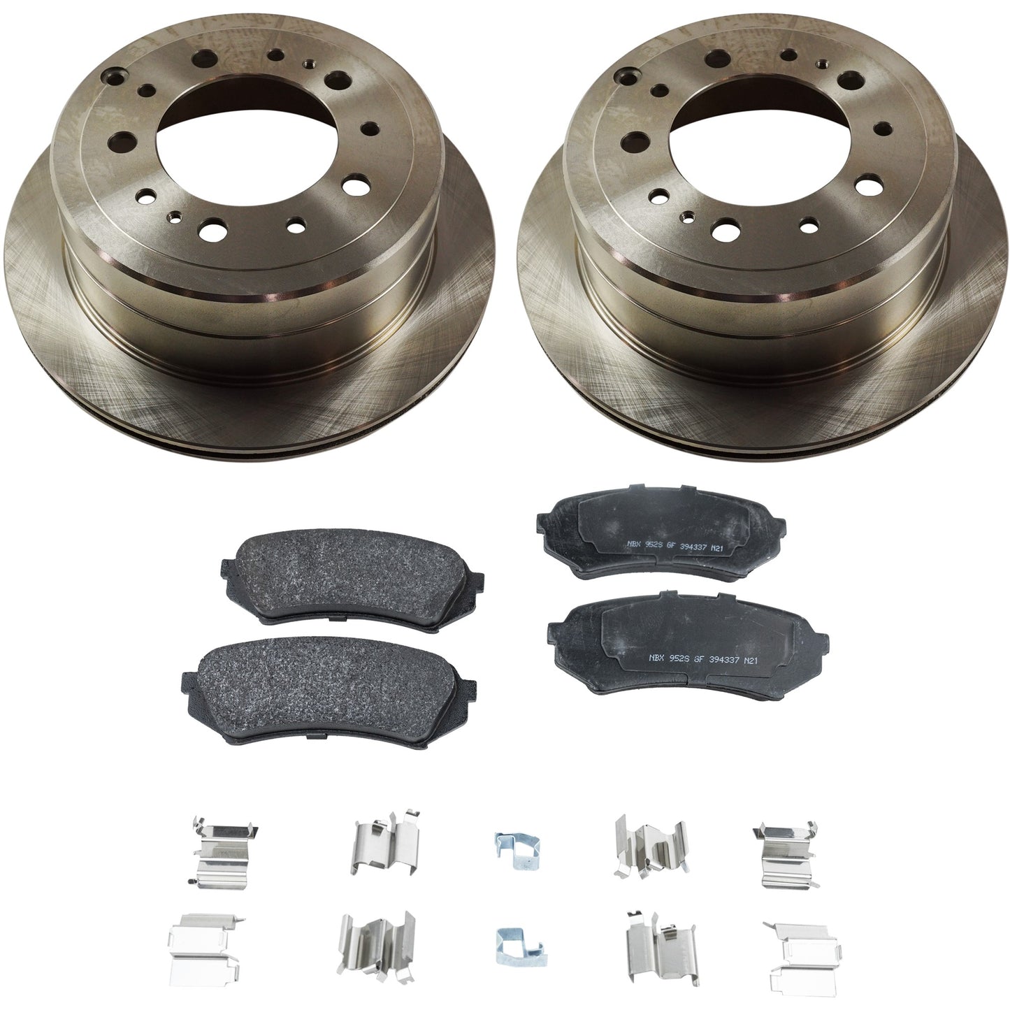 2-Wheel Set Rear Brake Disc and Pad Kit, Plain Surface 5 Lugs 329.44 mm Organic Pro-Line Series, Includes (1) Brake Pad Set and (2) Brake Disc