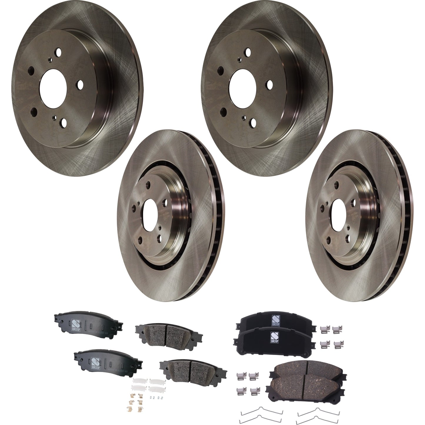 4-Wheel Set Front and Rear Brake Disc and Pad Kit, Plain Surface 5 Lugs Front-327.91 mm/Rear-280.92 mm Copper-Free Ceramic Pro-Line Series, Includes (4) Brake Disc and (2) Brake Pad Set