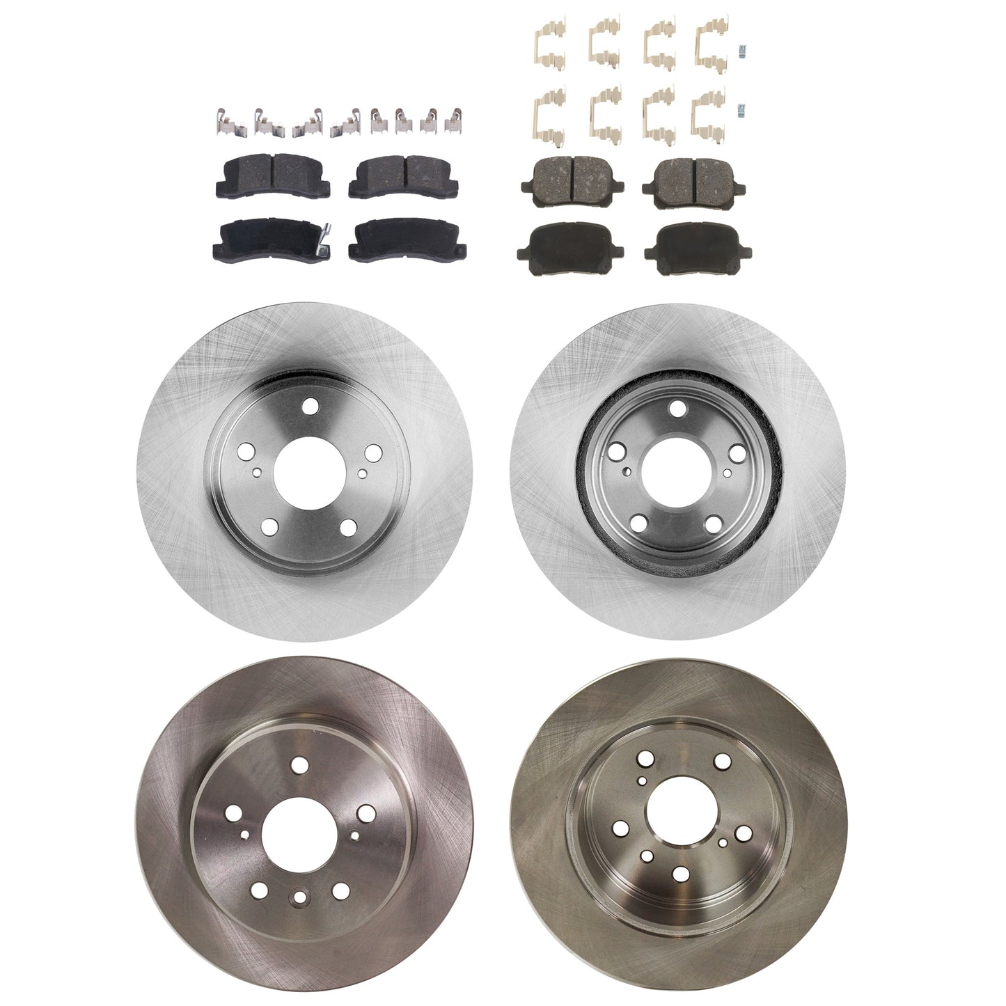 4-Wheel Set Front and Rear Brake Disc and Pad Kit, Plain Surface, 5 Lugs, Ceramic, FWD, Pro-Line Series