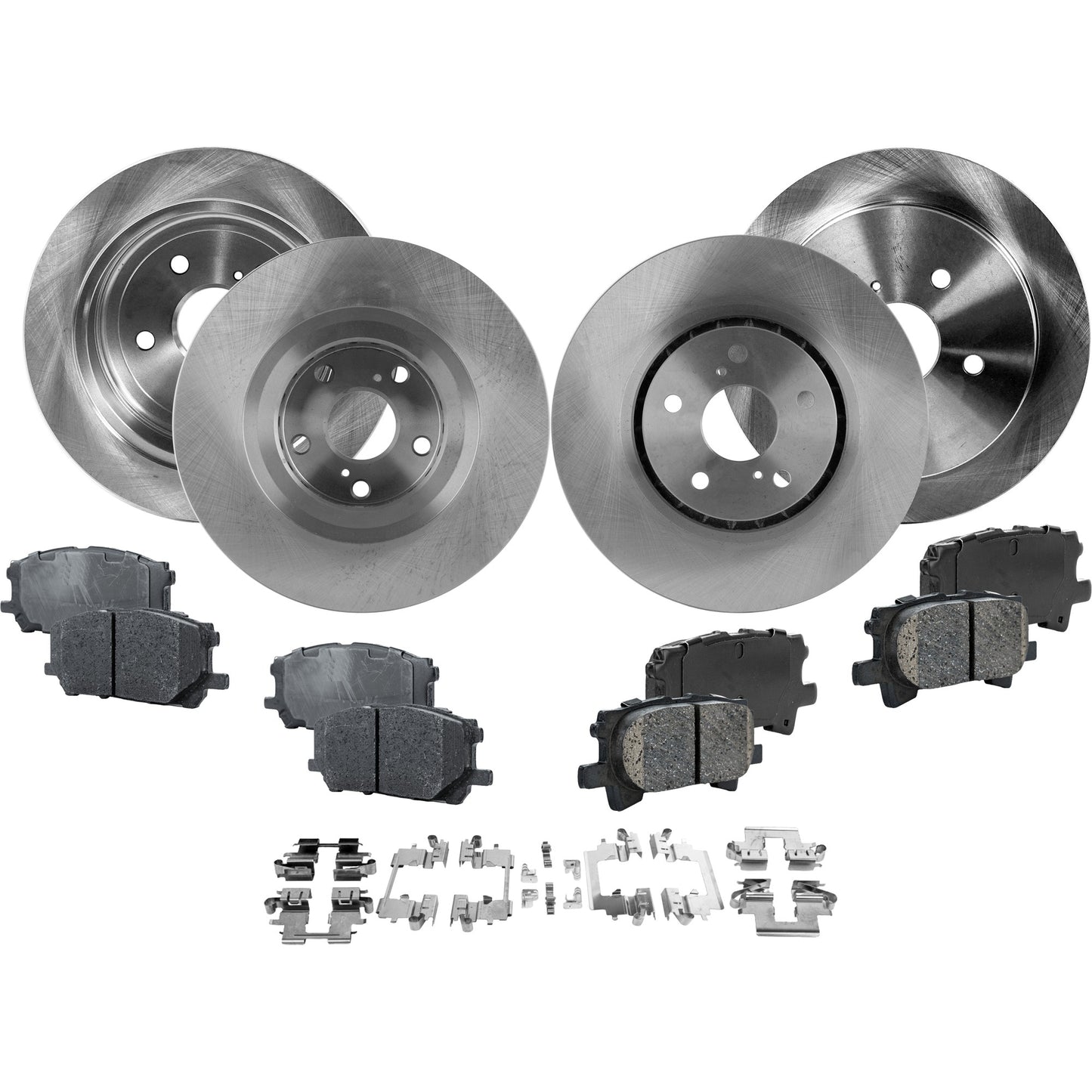 4-Wheel Set Front and Rear Brake Disc and Pad Kit, Plain Surface 5 Lugs Front-268.99 mm/Rear-288.04 mm Ceramic Pro-Line Series, Includes (4) Brake Disc and (2) Brake Pad Set