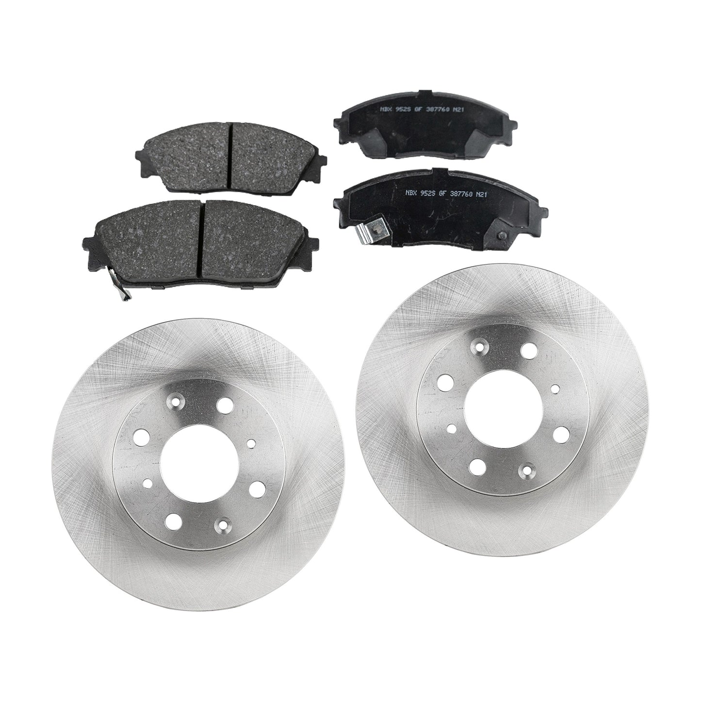 2-Wheel Set Front Brake Disc and Pad Kit, Plain Surface 4 Lugs 242.06 mm Organic Pro-Line Series, Includes (2) Brake Disc and (1) Brake Pad Set