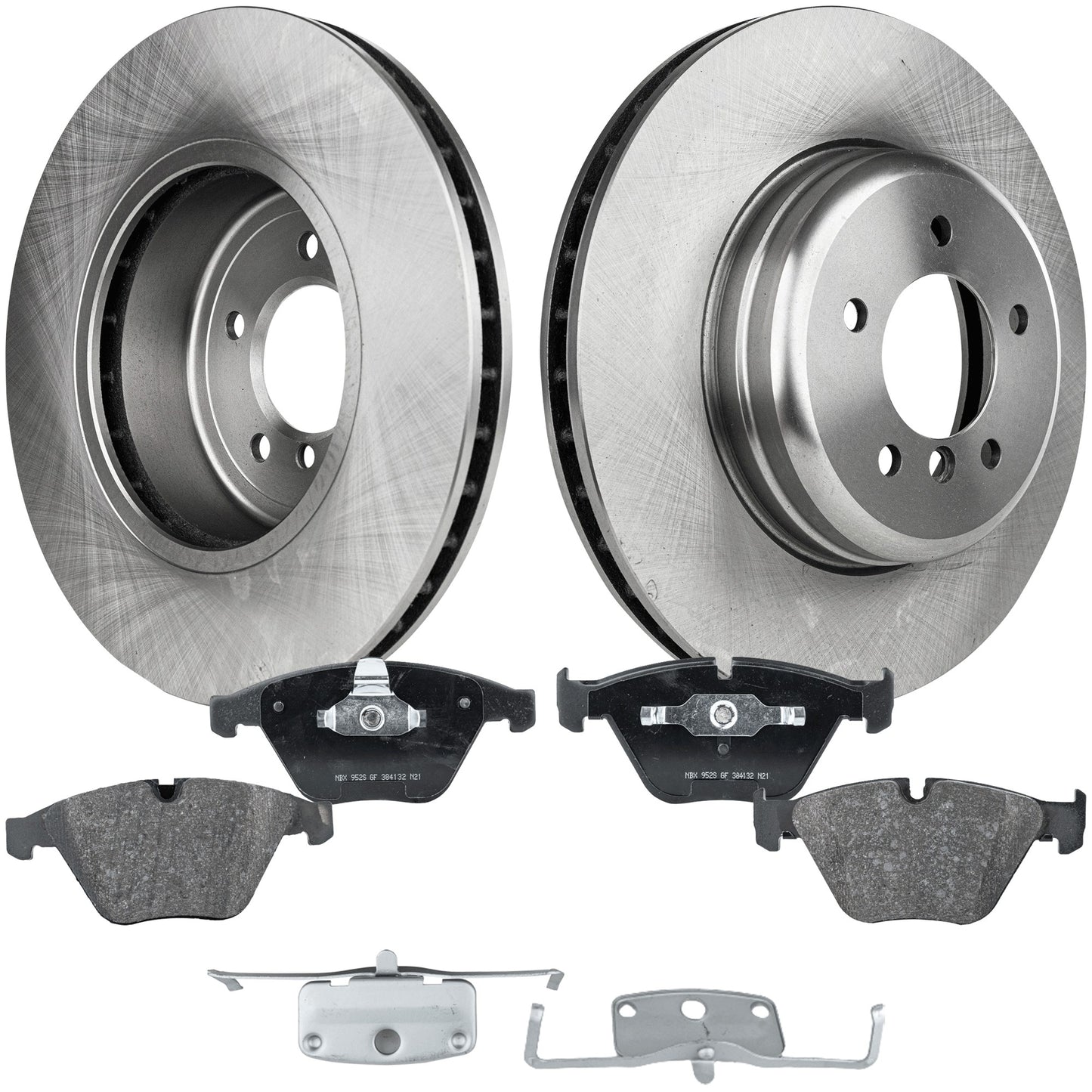 2-Wheel Set Front Brake Disc and Pad Kit, Plain Surface 5 Lugs 347.98 mm Organic Pro-Line Series, Includes (1) Brake Pad Set and (2) Brake Disc