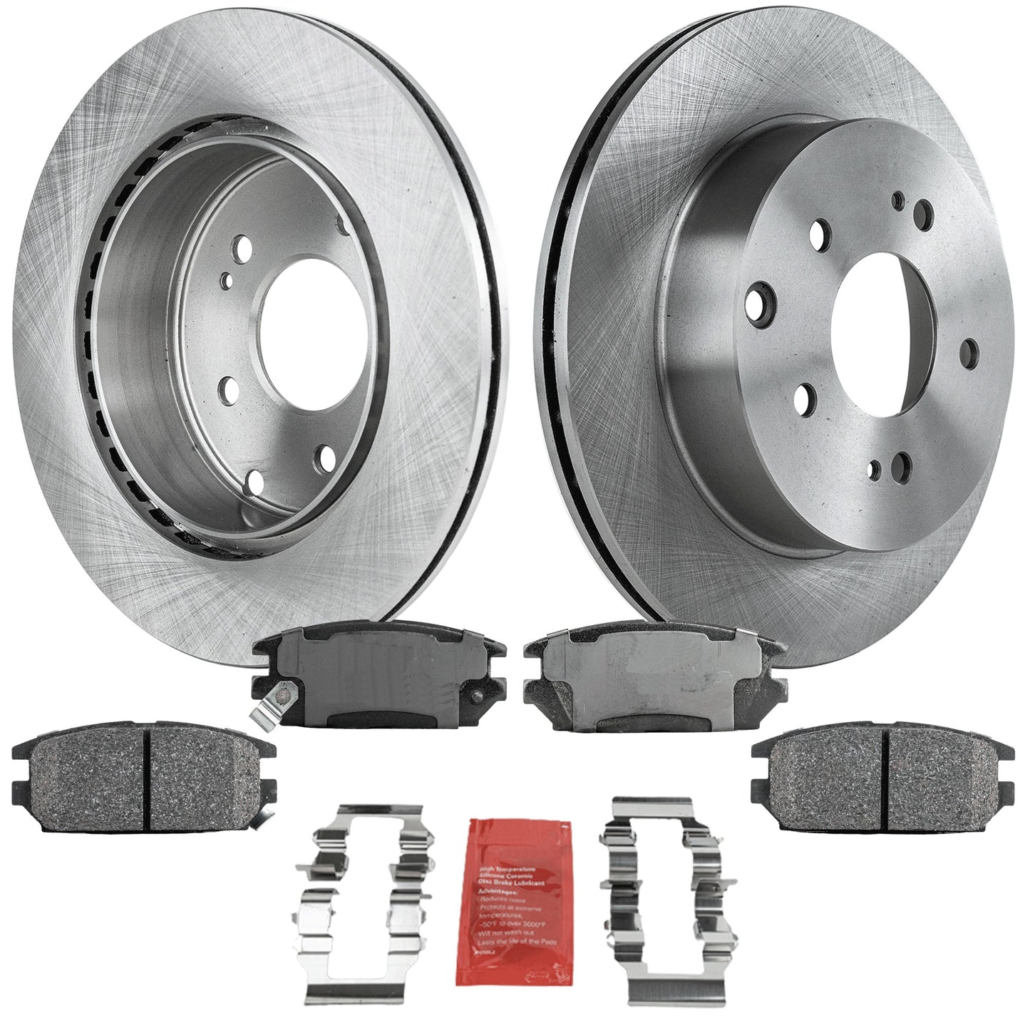 2-Wheel Set Brake Disc and Pad Kit, Plain Surface 5 Lugs 283.97 mm Organic Pro-Line Series, Includes (1) Brake Pad Set and (2) Brake Disc