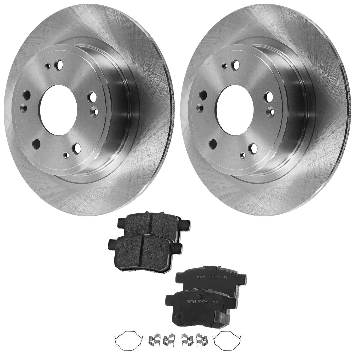 2-Wheel Set Rear Brake Disc and Pad Kit, Plain Surface 5 Lugs 281.69 mm Ceramic Pro-Line Series, Includes (2) Brake Disc and (1) Brake Pad Set