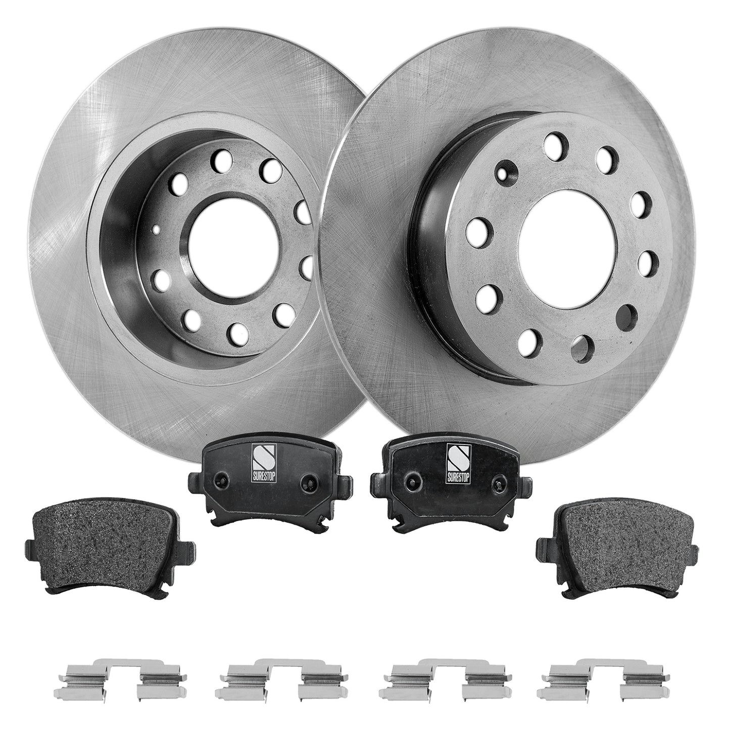 2-Wheel Set Rear Brake Disc and Pad Kit, Plain Surface 5 Lugs 256 mm Semi-metallic Pro-Line Series, Includes (1) Brake Pad Set and (2) Brake Disc