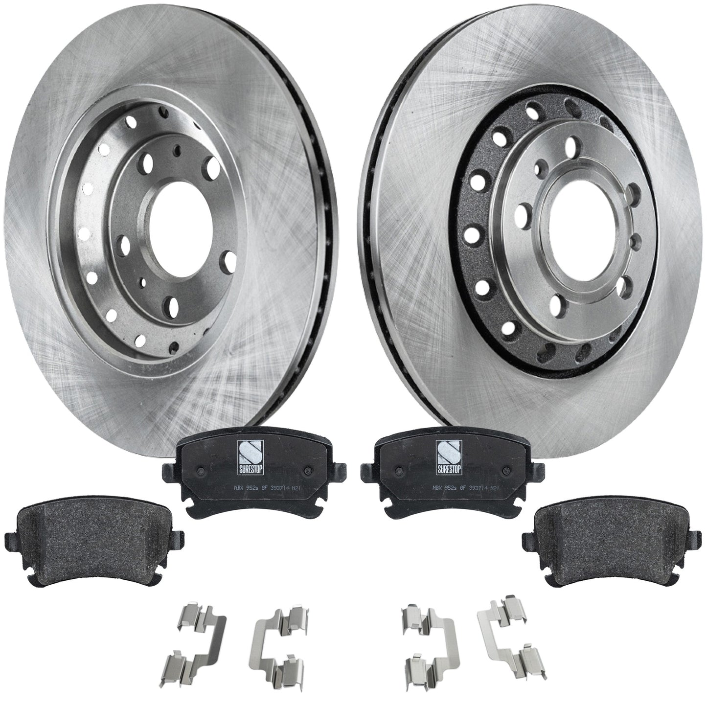 2-Wheel Set Rear Brake Disc and Pad Kit, Plain Surface 5 Lugs 309.88 mm Organic Pro-Line Series, Includes (1) Brake Pad Set and (2) Brake Disc