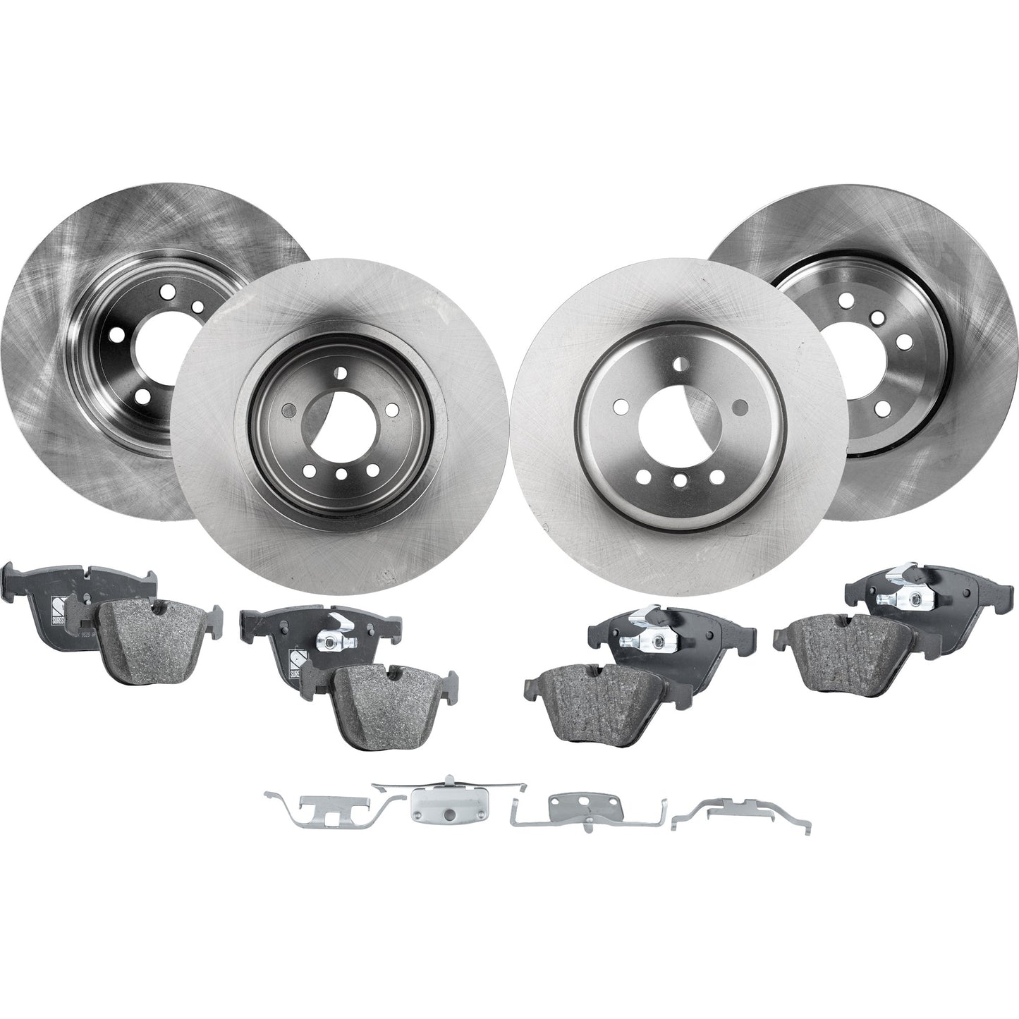 4-Wheel Set Front and Rear Brake Disc and Pad Kit, Plain Surface 5 Lugs Front-347.98 mm/Rear-344.93 mm Organic Pro-Line Series, Includes (4) Brake Disc and (2) Brake Pad Set