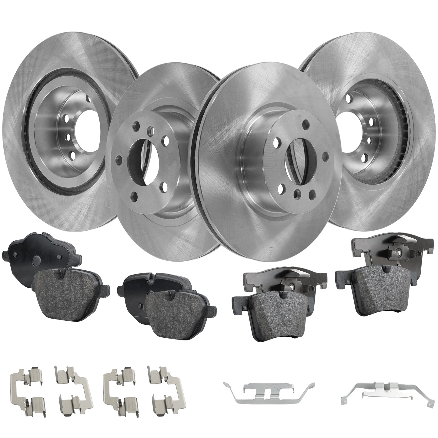 4-Wheel Set Front and Rear Brake Disc and Pad Kit, Plain Surface 5 Lugs Front-328 mm/Rear-330 mm Organic Pro-Line Series, Includes (4) Brake Disc and (2) Brake Pad Set