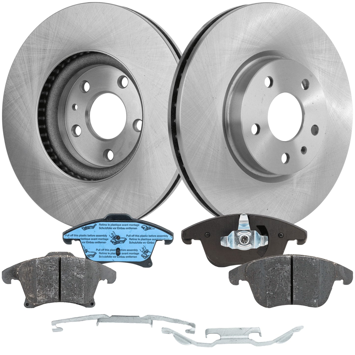 2-Wheel Set Front Brake Disc and Pad Kit, Plain Surface 5 Lugs 300 mm Ceramic Pro-Line Series, Includes (2) Brake Disc and (1) Brake Pad Set