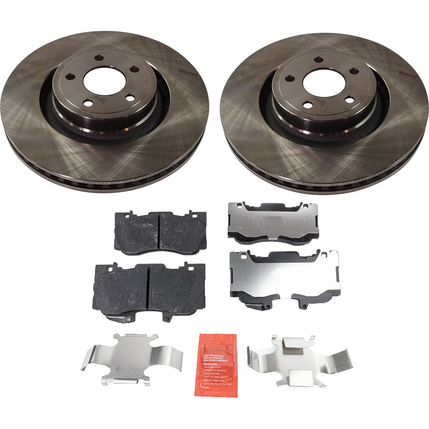 2-Wheel Set Front Brake Disc and Pad Kit, Plain Surface 5 Lugs 352 mm Ceramic Pro-Line Series, Includes (2) Brake Disc and (1) Brake Pad Set