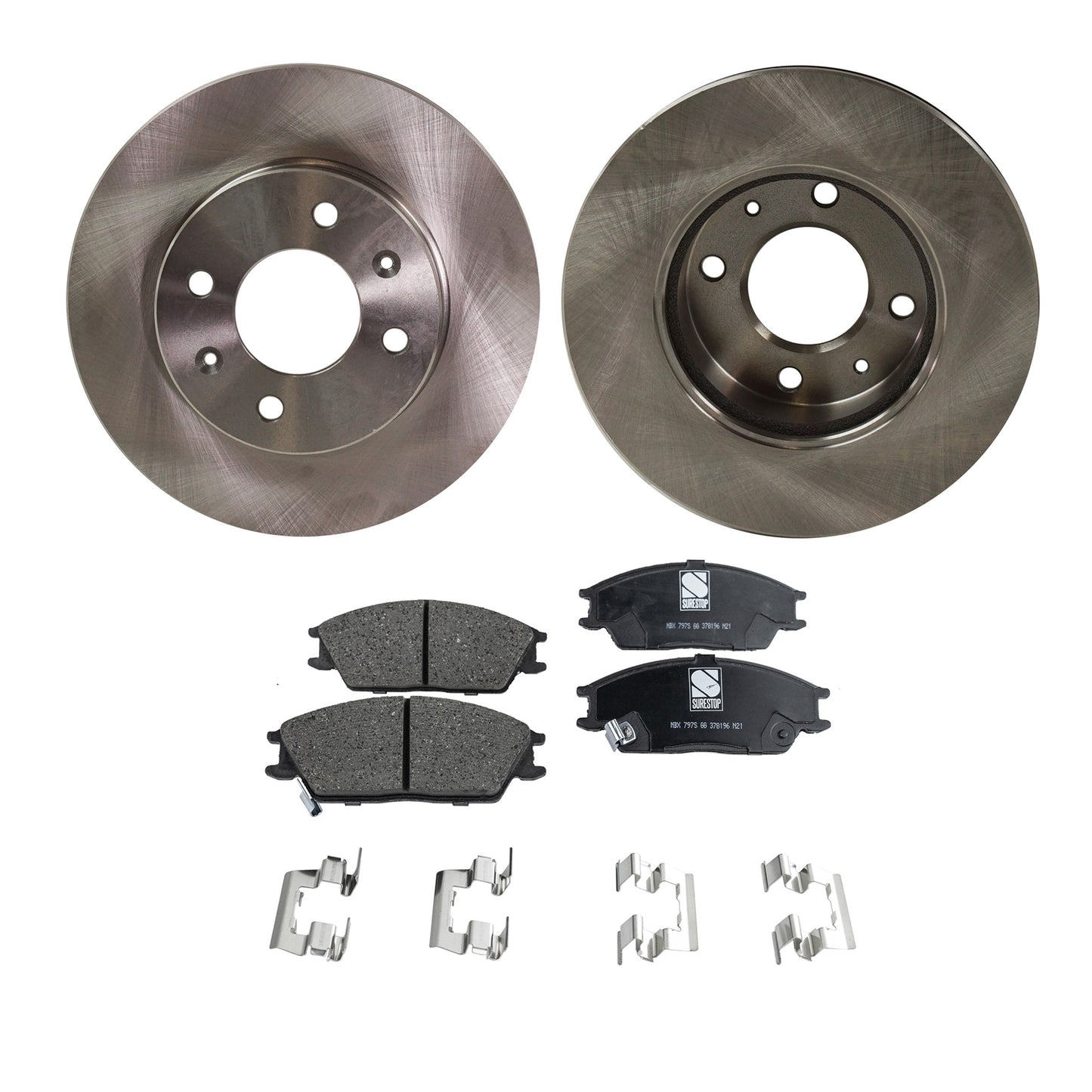 Комплект тормозных дисков и колодок на 2 колеса, гладкая поверхность, 4 выступа, 241,05 мм, керамические, серия Pro-Line, включает в себя (2) тормозных диска и (1) комплект тормозных колодок