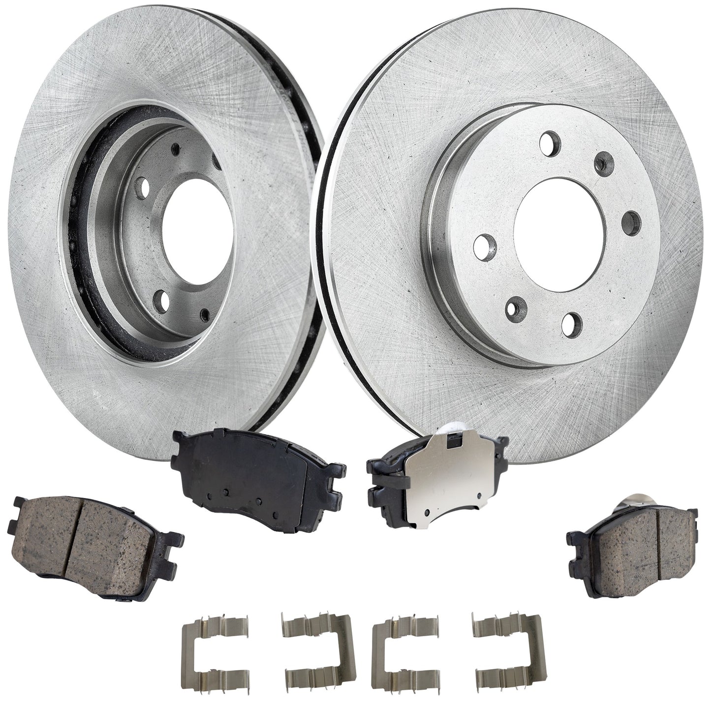 Комплект из 2 передних тормозных дисков и колодок, гладкая поверхность, 4 выступа, 256,03 мм, керамические, серия Pro-Line, включает в себя (2) тормозных диска и (1) комплект тормозных колодок