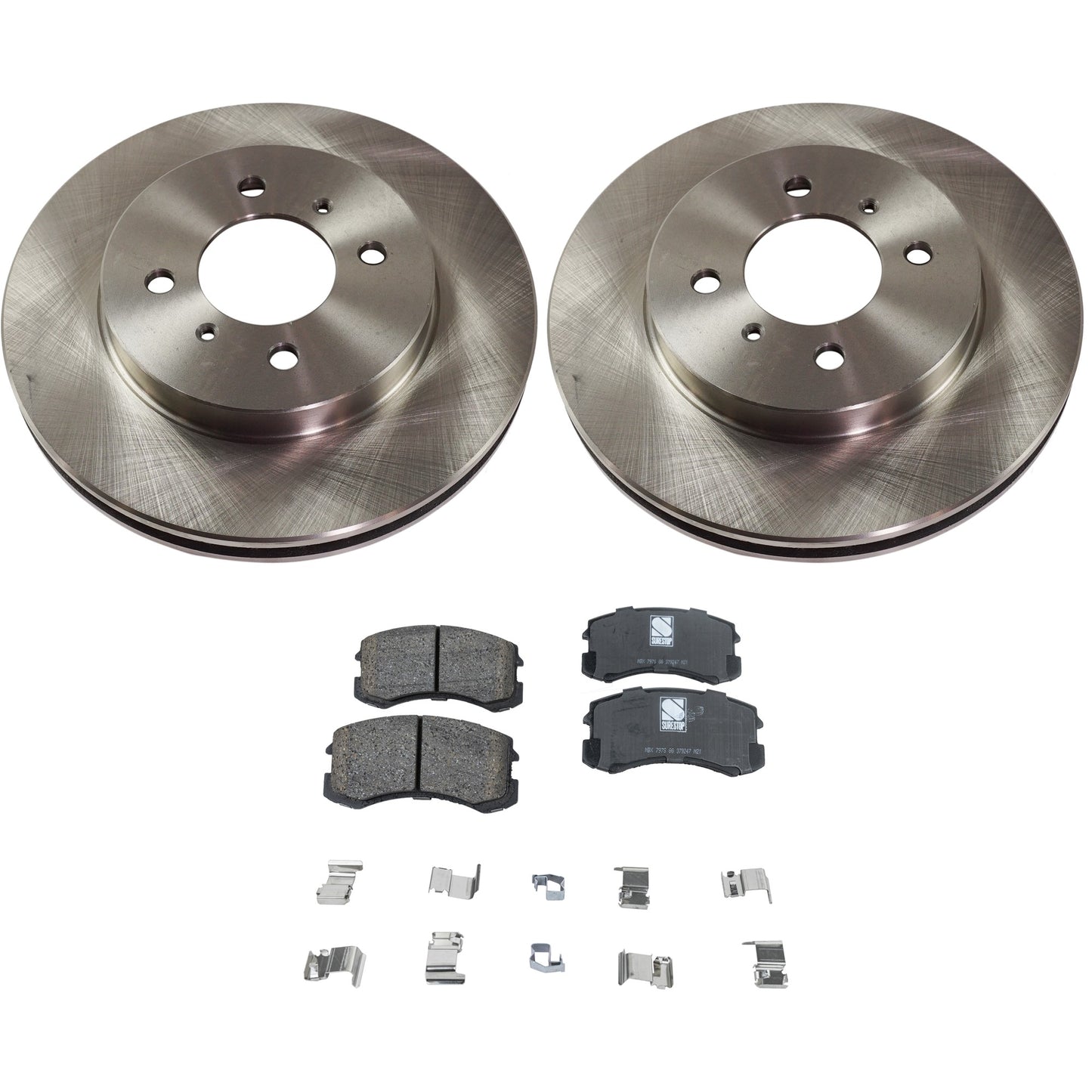 2-Wheel Set Front Brake Disc and Pad Kit, Plain Surface 4 Lugs 256.03 mm Ceramic Pro-Line Series, Includes (2) Brake Disc and (1) Brake Pad Set