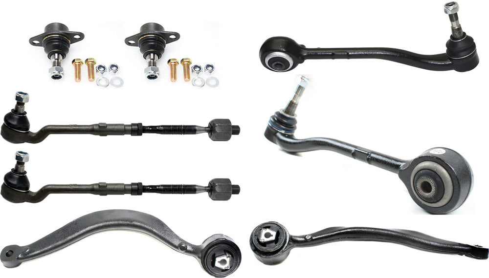 8-Piece Kit Front, Driver and Passenger Side, Lower, Frontward and Rearward Control Arm Kit, Includes (2) Ball Joint, (4) Control Arm, and (2) Tie Rod Assembly