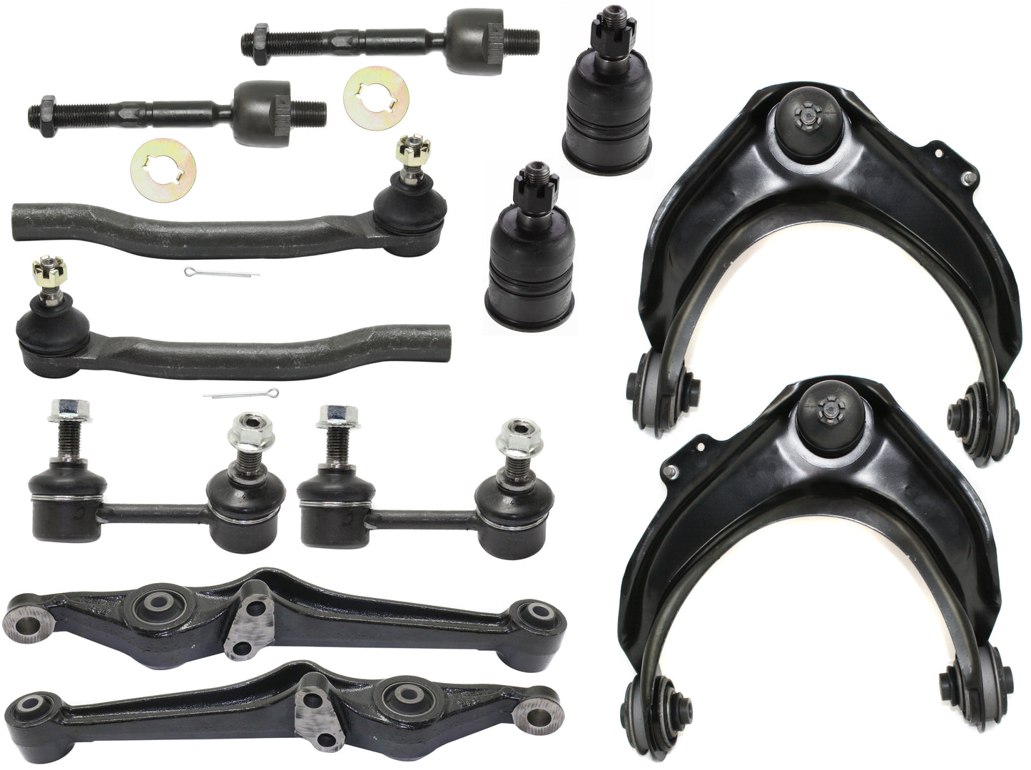 12-Piece Kit Front, Driver and Passenger Side, Upper and Lower Control Arm Kit, Includes (2) Ball Joint, (4) Control Arm, (2) Sway Bar Link, and (4) Tie Rod End