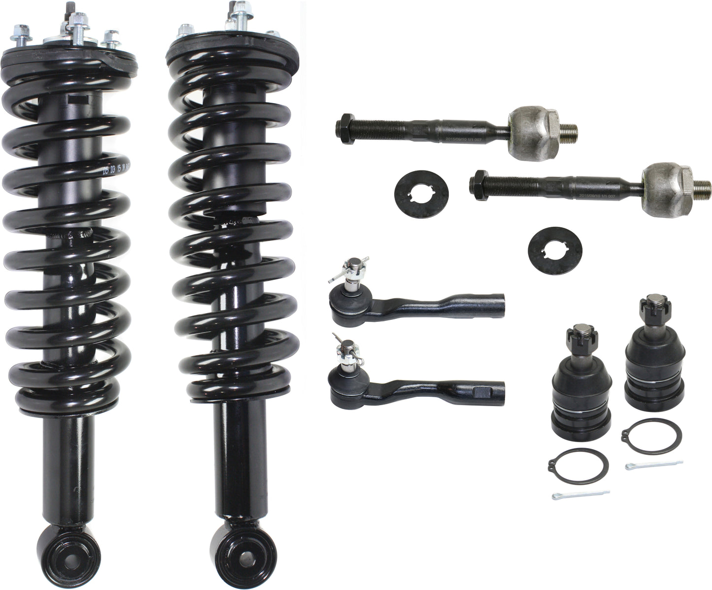 8-Piece Kit Front, Driver and Passenger Side Suspension Kit, Includes (4) Tie Rod End, (2) Ball Joint and (2) Shock Absorber and Strut Assembly