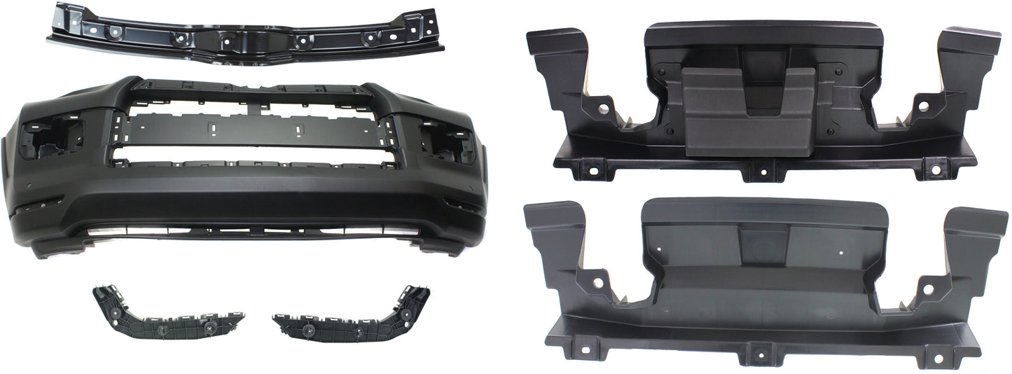 5-Piece Kit, Front Primed Bumper Cover, For Models with Chrome Trim, Includes (1) Bumper Cover, (3) Bumper Retainer, and (1) Valance