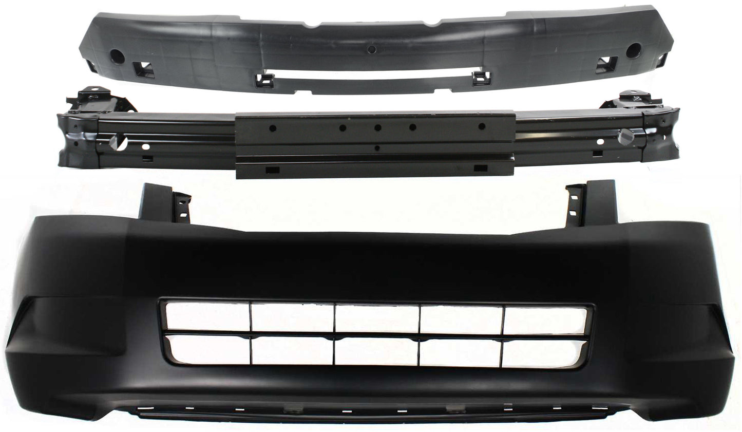 3-Piece Kit, Front Primed Bumper Cover, 4Cyl Eng., Sedan, Includes (1) Bumper Absorber, (1) Bumper Cover, and (1) Bumper Reinforcement