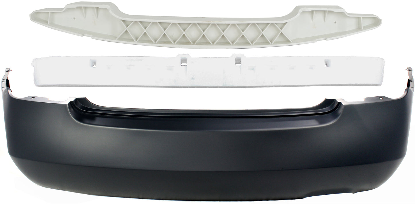 3-Piece Kit, Rear Primed Bumper Cover, Sedan, For Models With Single Exhaust Holes, Includes (1) Bumper Absorber, (1) Bumper Cover, and (1) Bumper Reinforcement