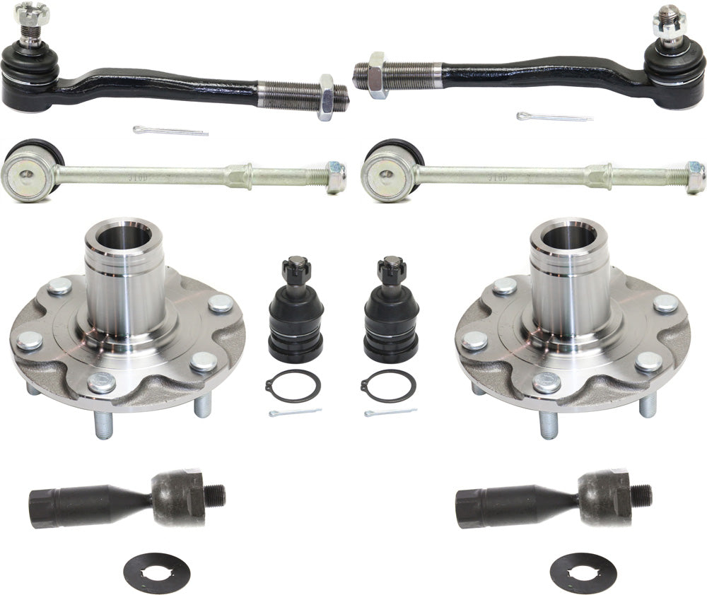 10-Piece Kit Front, Driver and Passenger Side Suspension Kit, Includes (4) Tie Rod End, (2) Sway Bar Link, (2) Ball Joint and (2) Wheel Hub