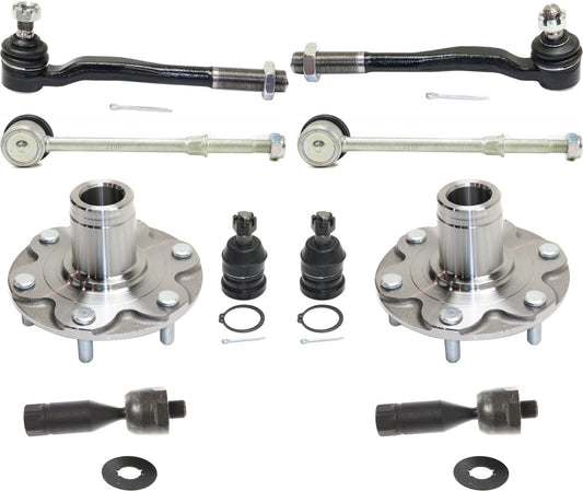10-Piece Kit Front, Driver and Passenger Side Suspension Kit, Includes (4) Tie Rod End, (2) Sway Bar Link, (2) Ball Joint and (2) Wheel Hub