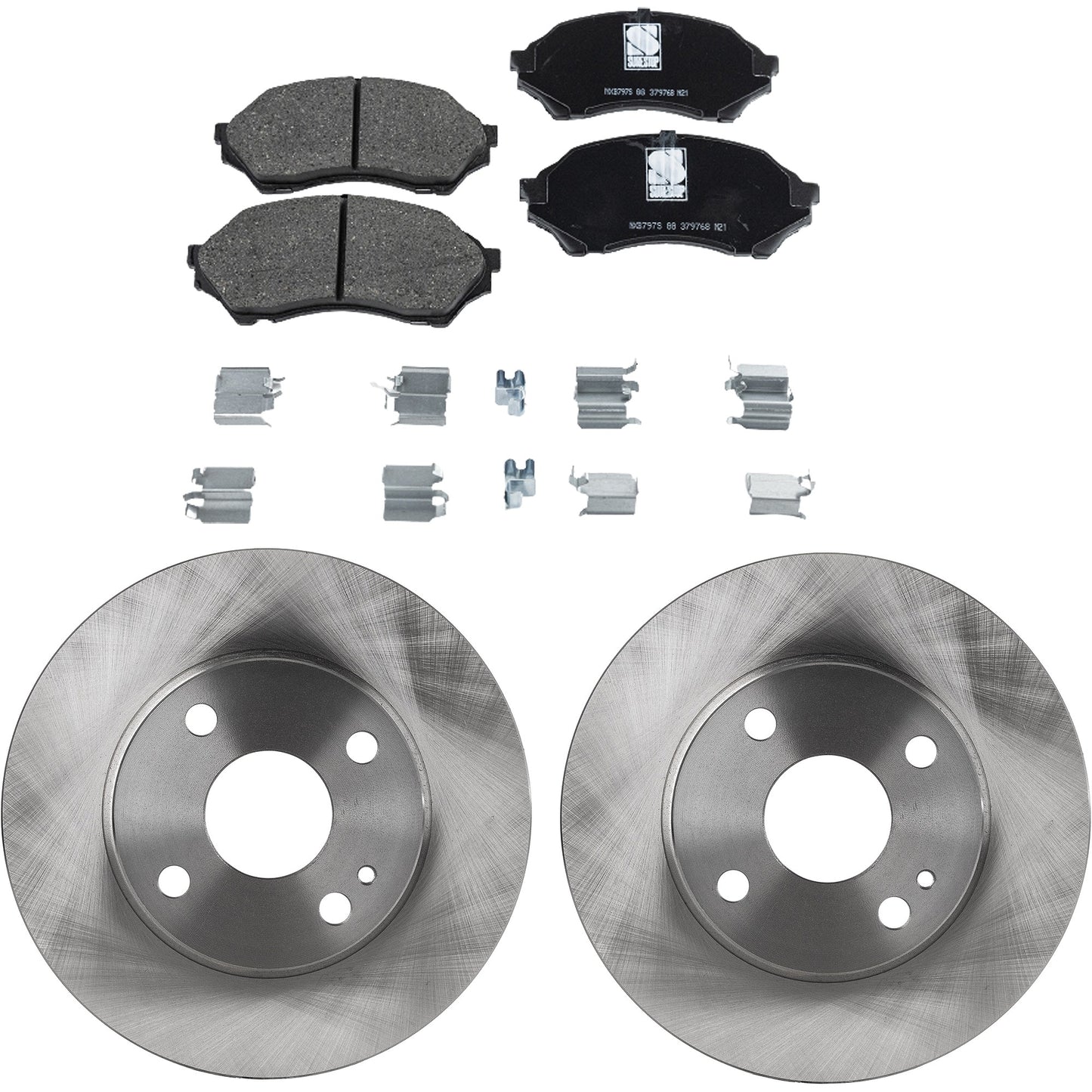2-Wheel Set Front Brake Disc and Pad Kit, Plain Surface 4 Lugs 235 mm Ceramic Pro-Line Series, Includes (1) Brake Pad Set and (2) Brake Disc