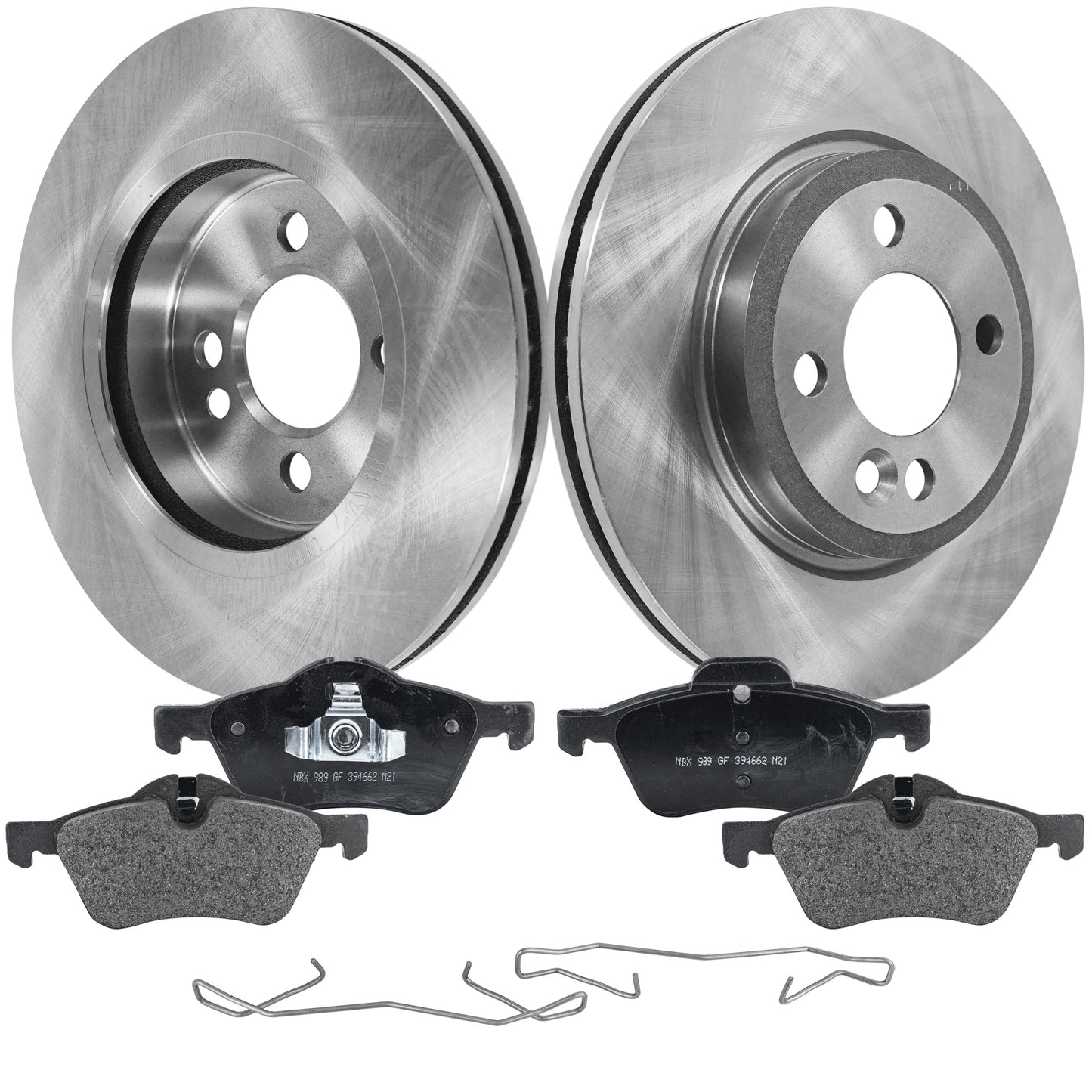2-Wheel Set Front Brake Disc and Pad Kit, Plain Surface 4 Lugs 276 mm Semi-metallic Pro-Line Series, Includes (2) Brake Disc and (1) Brake Pad Set