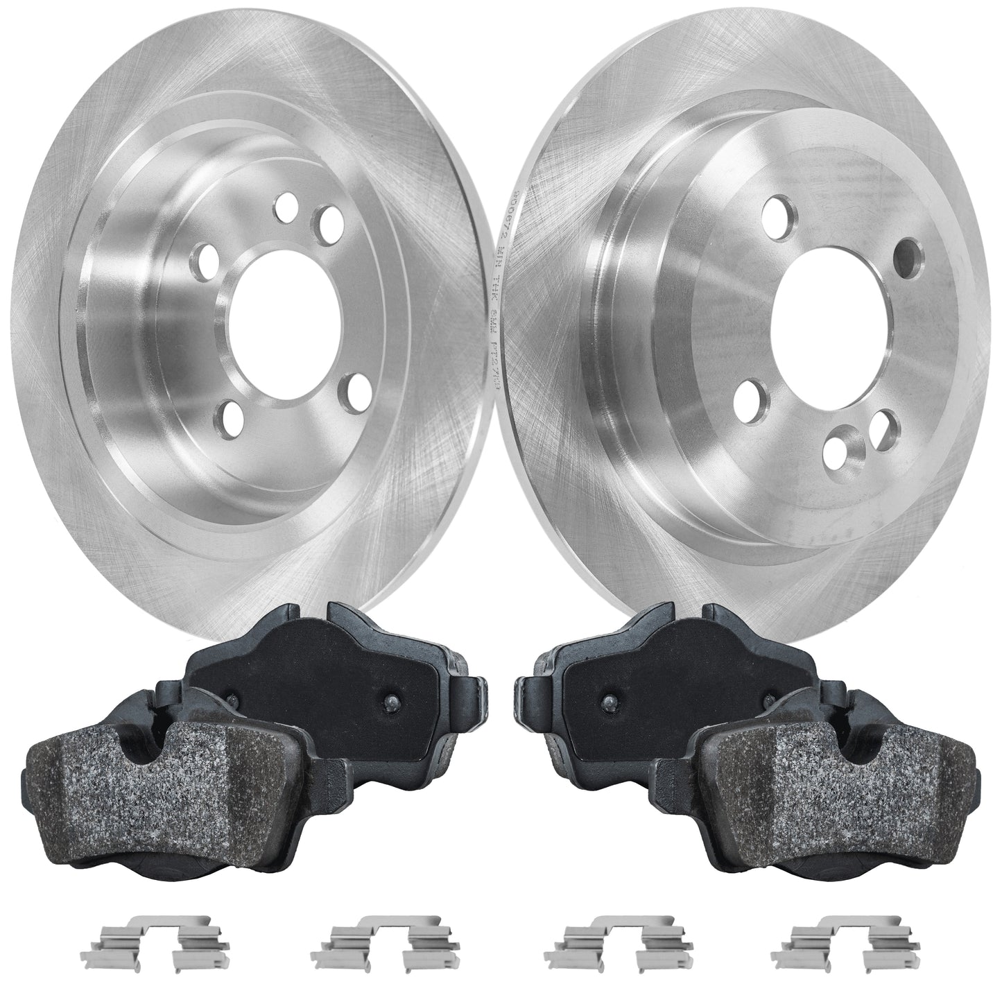 2-Wheel Set Rear Brake Disc and Pad Kit, Plain Surface 4 Lugs 258.83 mm Organic Pro-Line Series, Includes (2) Brake Disc and (1) Brake Pad Set