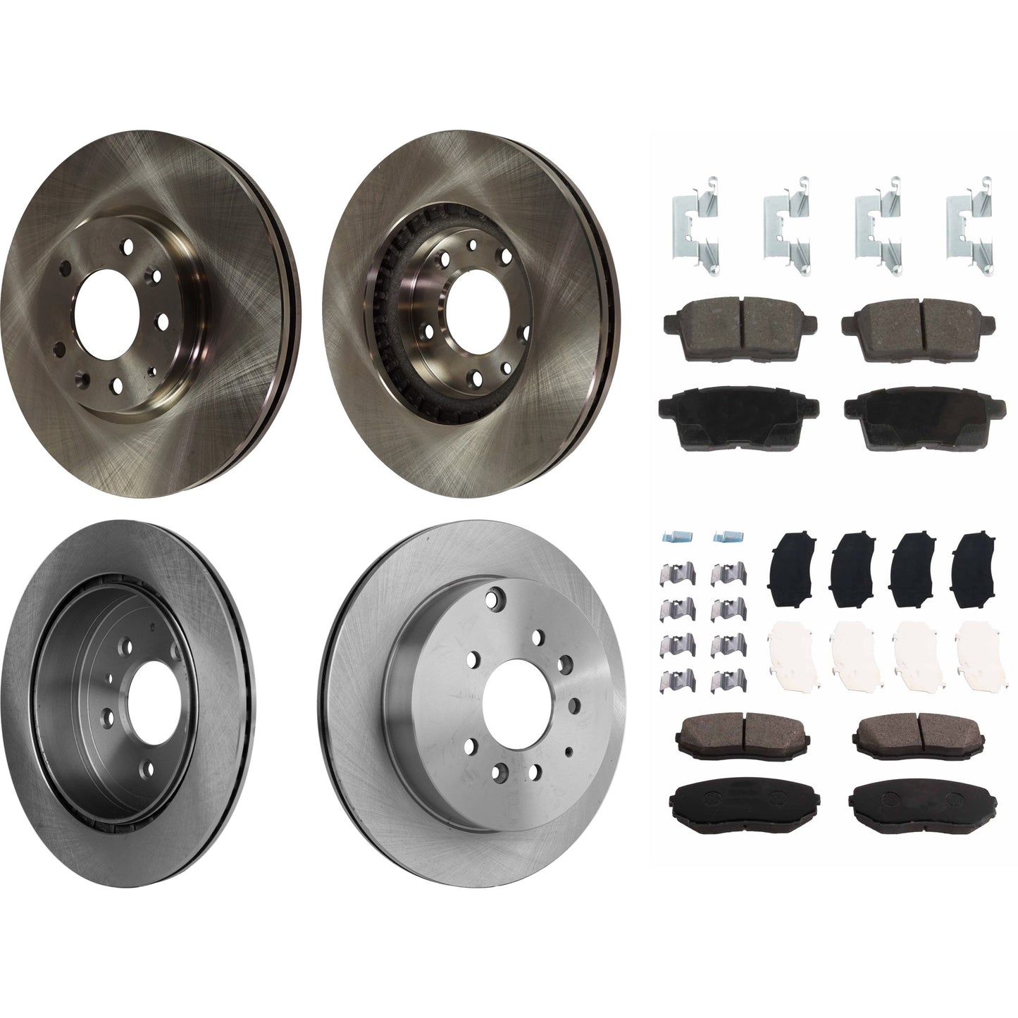 4-Wheel Set Brake Disc and Pad Kit, Plain Surface 5 Lugs Front-295.91 mm/Rear-302.01 mm Ceramic Pro-Line Series, Includes (4) Brake Disc and (2) Brake Pad Set