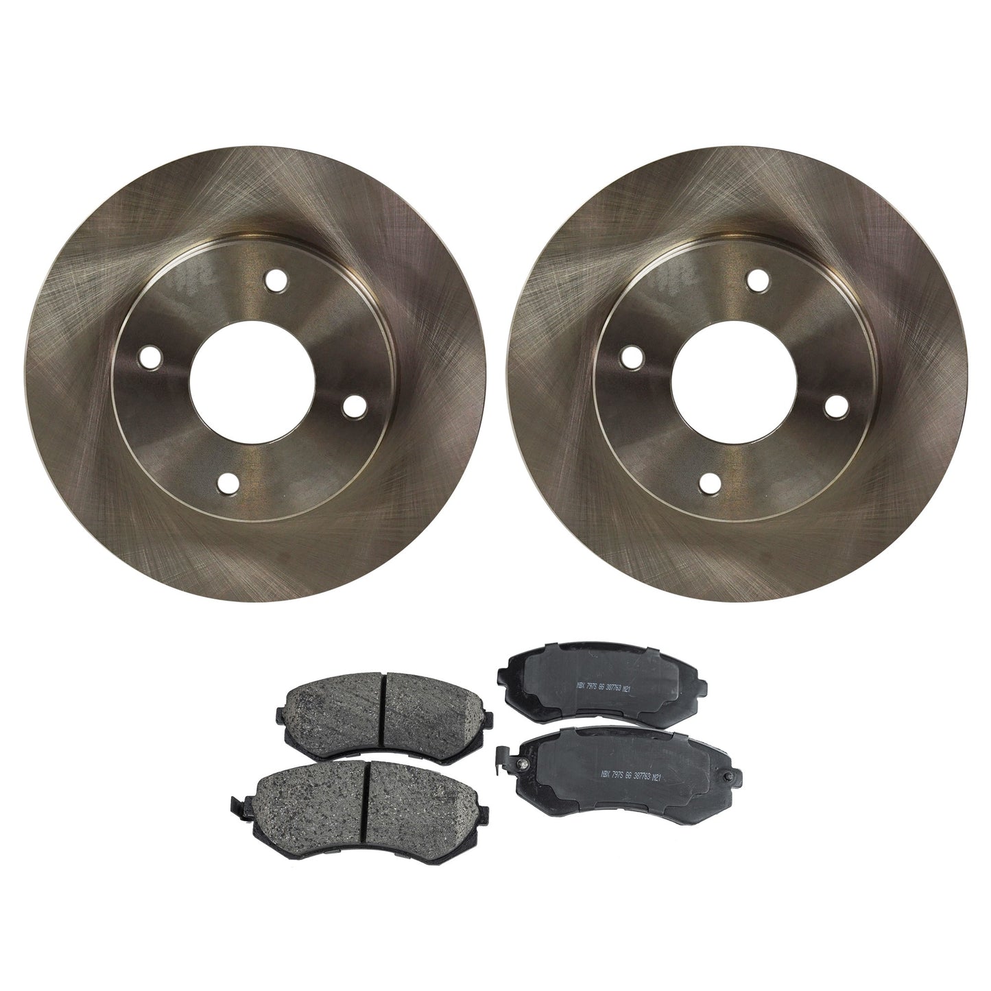2-Wheel Set Front Brake Disc and Pad Kit, Plain Surface 4 Lugs 257.05 mm Ceramic Pro-Line Series, Includes (2) Brake Disc and (1) Brake Pad Set