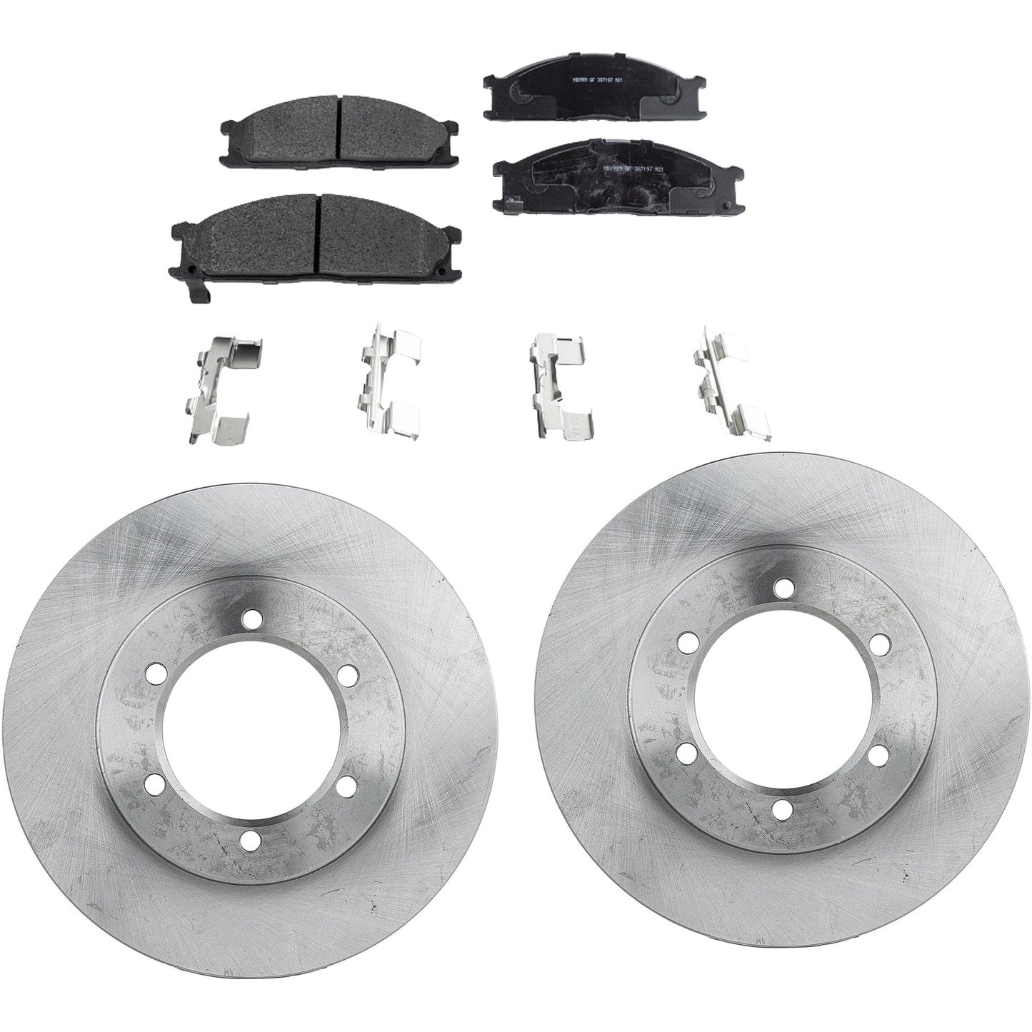 2-Wheel Set Front Brake Disc and Pad Kit, Plain Surface 6 Lugs 259.84 mm Semi-metallic RWD Pro-Line Series, Includes (1) Brake Pad Set and (2) Brake Disc