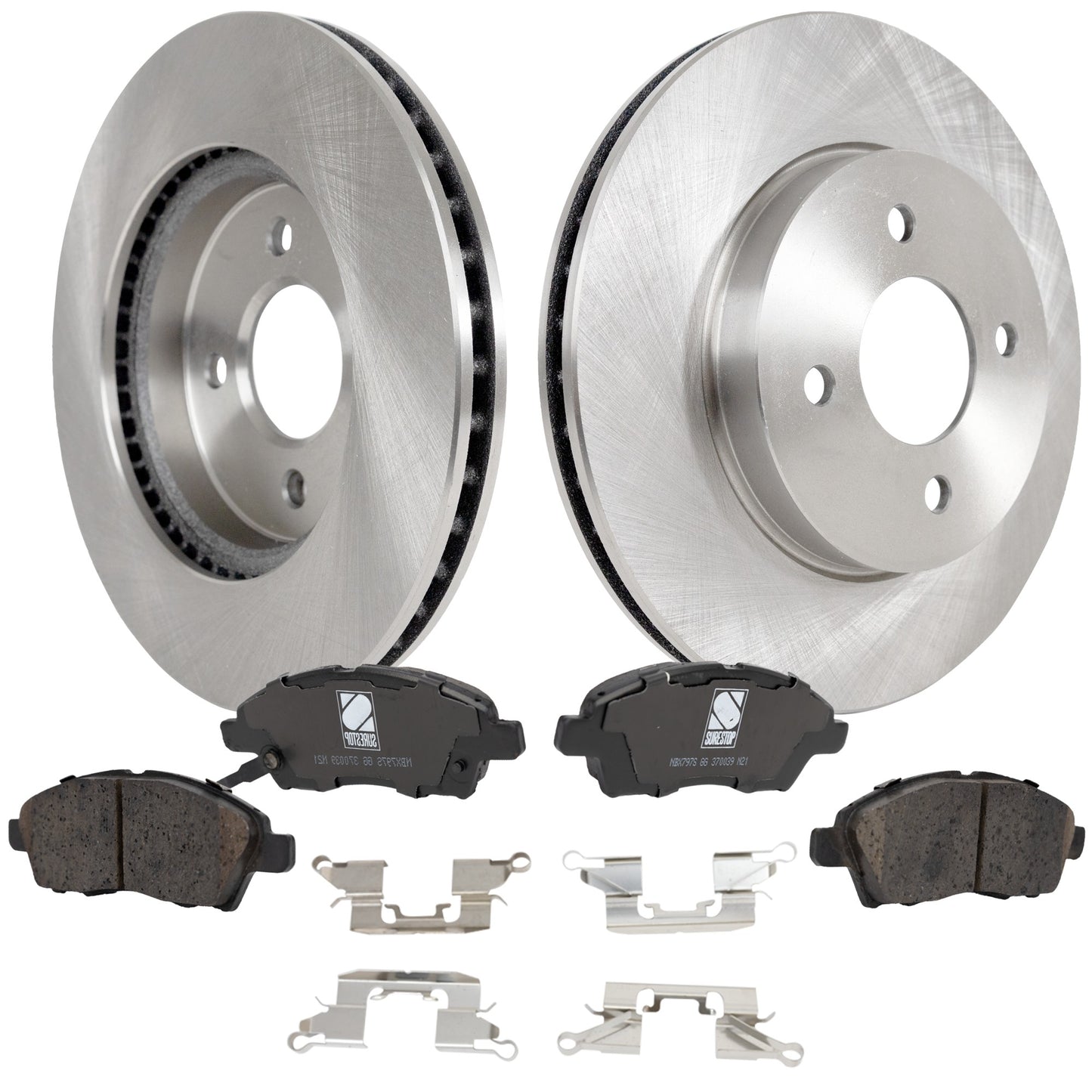 2-Wheel Set Front Brake Disc and Pad Kit, Plain Surface 4 Lugs 260 mm Ceramic Pro-Line Series, Includes (1) Brake Pad Set and (2) Brake Disc