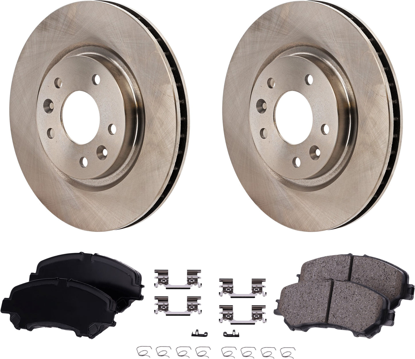 2-Wheel Set Front Brake Disc and Pad Kit, Plain Surface 5 Lugs 296 mm Ceramic Pro-Line Series, Includes (1) Brake Pad Set and (2) Brake Disc