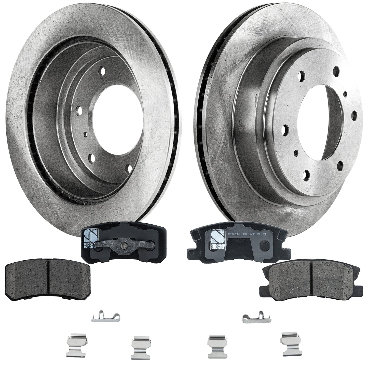 2-Wheel Set Rear Brake Disc and Pad Kit, Plain Surface 6 Lugs 299.97 mm Ceramic Pro-Line Series, Includes (2) Brake Disc and (1) Brake Pad Set