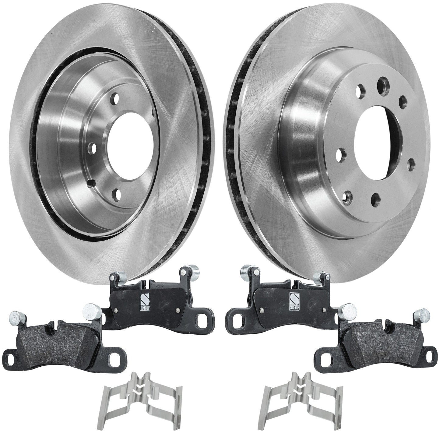 2-Wheel Set Rear Brake Disc and Pad Kit, Plain Surface 5 Lugs 329.95 mm Organic Pro-Line Series, Includes (1) Brake Pad Set and (2) Brake Disc