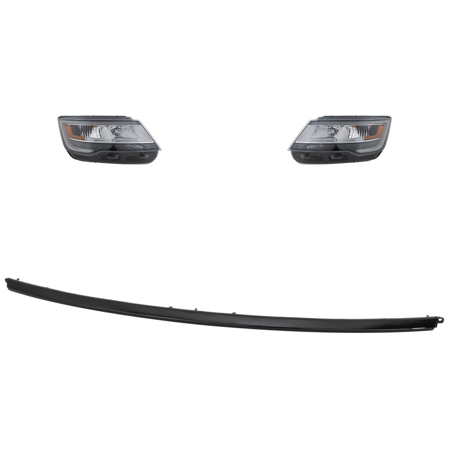 3-Piece Kit Driver and Passenger Side Halogen/LED Combo Headlight, Without bulb(s), OE Replacement, Includes (1) Bumper Trim and (2) Headlight
