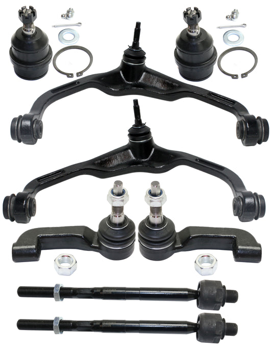 8-Piece Kit Front, Driver and Passenger Side, Upper Control Arm Kit, Includes (2) Ball Joint, (2) Control Arm, and (4) Tie Rod End