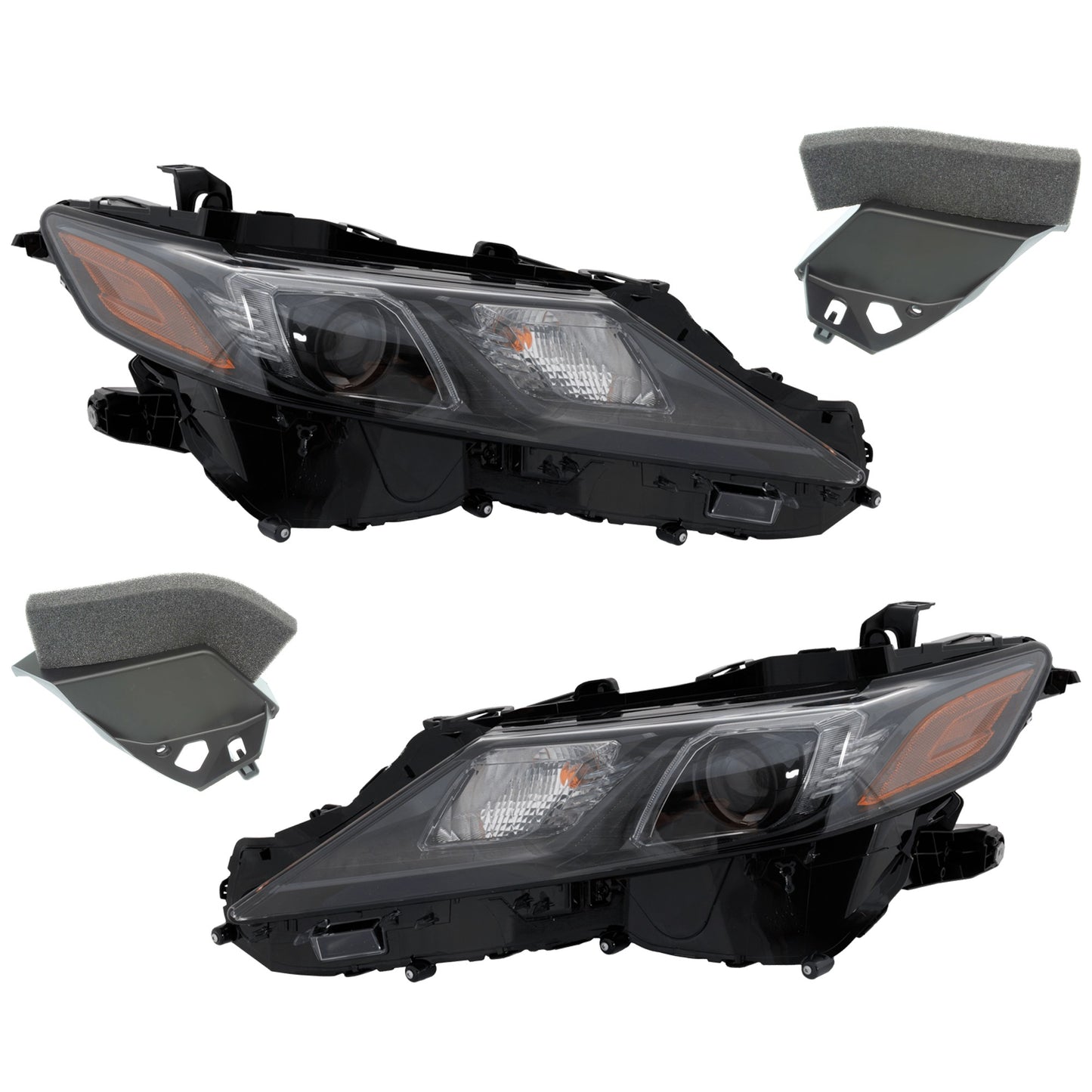 4-Piece Kit Driver and Passenger Side Halogen Headlight, With bulb(s), OE Replacement, Includes (2) Bumper Trim and (2) Headlight