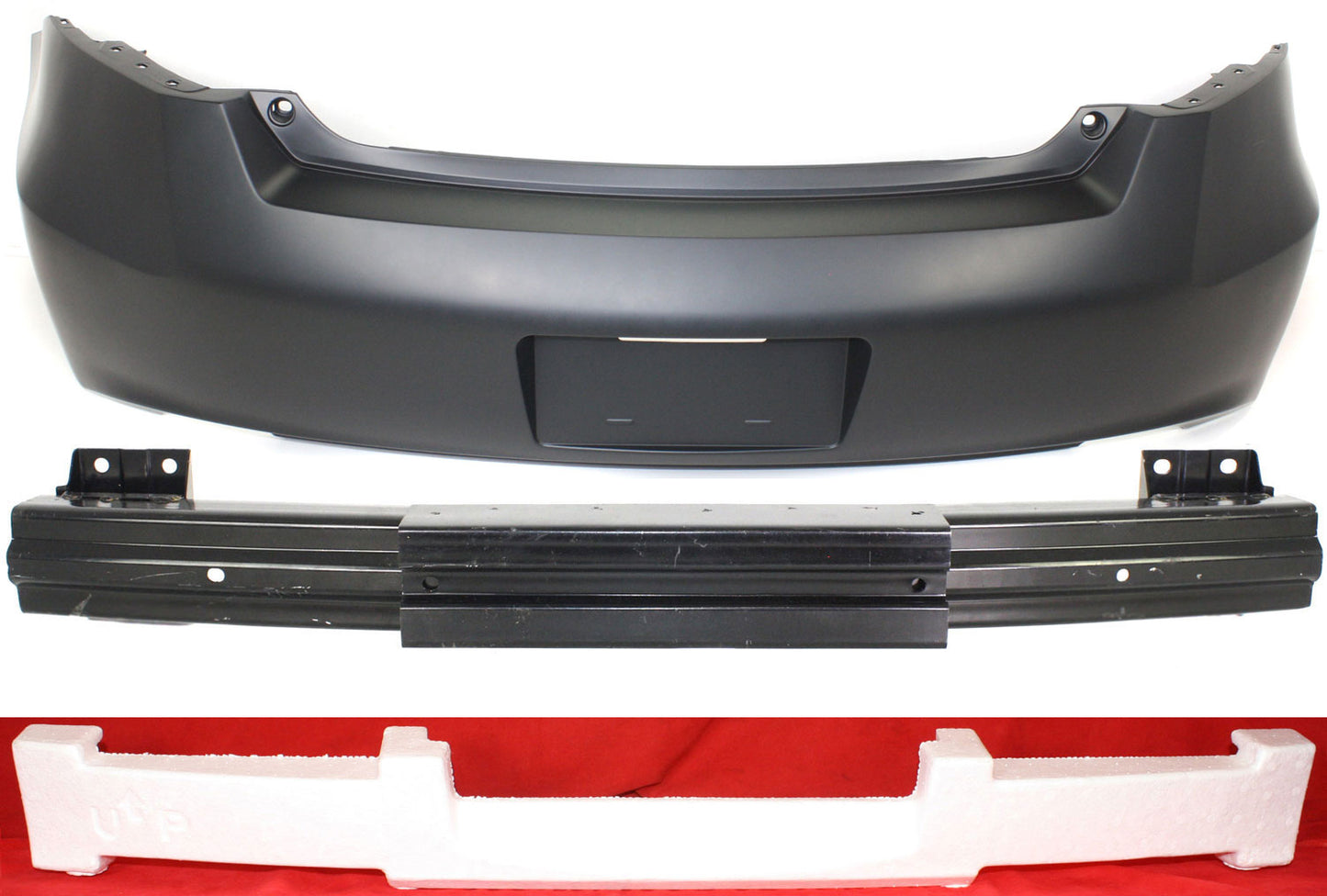 3-Piece Kit, Rear Primed Bumper Cover, Coupe, Includes (1) Bumper Absorber, (1) Bumper Cover, and (1) Bumper Reinforcement