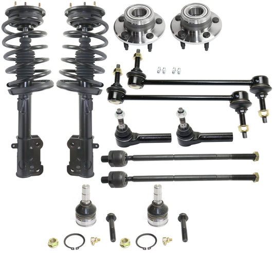 12-Piece Kit Front, Driver and Passenger Side Suspension Includes Ball Joint, Loaded Strut, Sway Bar Link, Tie Rod End, and Wheel Hub