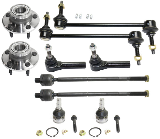 10-Piece Kit Front, Driver and Passenger Side Suspension Kit, Includes (2) Ball Joint, (2) Sway Bar Link, (4) Tie Rod End and (2) Wheel Hub
