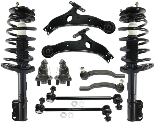 10-Piece Kit Front, Driver and Passenger Side, Lower Control Arm Kit, Includes (2) Ball Joint, (2) Control Arm, (2) Loaded Strut, (2) Sway Bar Link, and (2) Tie Rod End