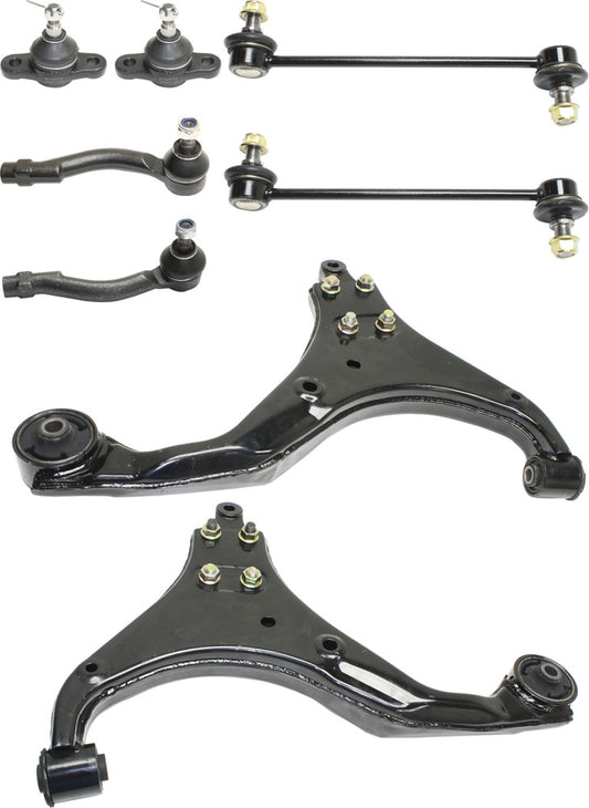 8-Piece Kit Front, Driver and Passenger Side, Lower Control Arm Kit, Includes (2) Ball Joint, (2) Control Arm, (2) Sway Bar Link, and (2) Tie Rod End