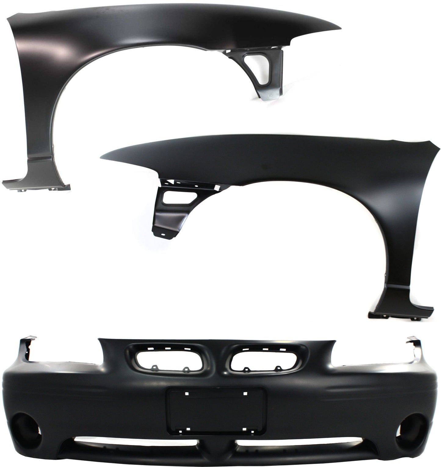 3-Piece Kit, Front Primed Bumper Cover, Includes (1) Bumper Cover and (2) Fender