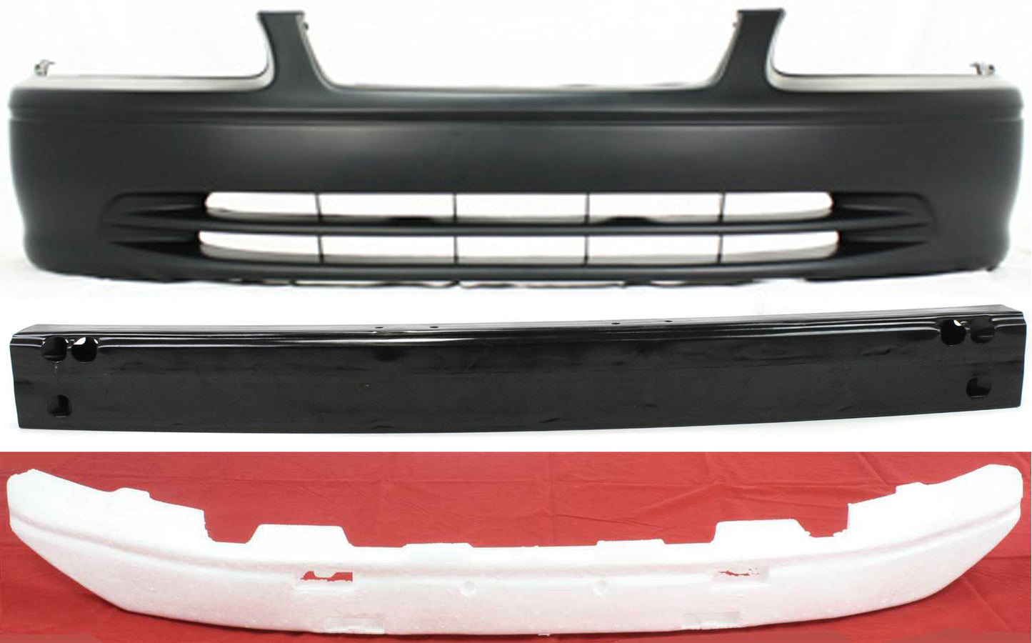3-Piece Kit, Front Primed Bumper Cover, Includes (1) Bumper Absorber, (1) Bumper Cover, and (1) Bumper Reinforcement