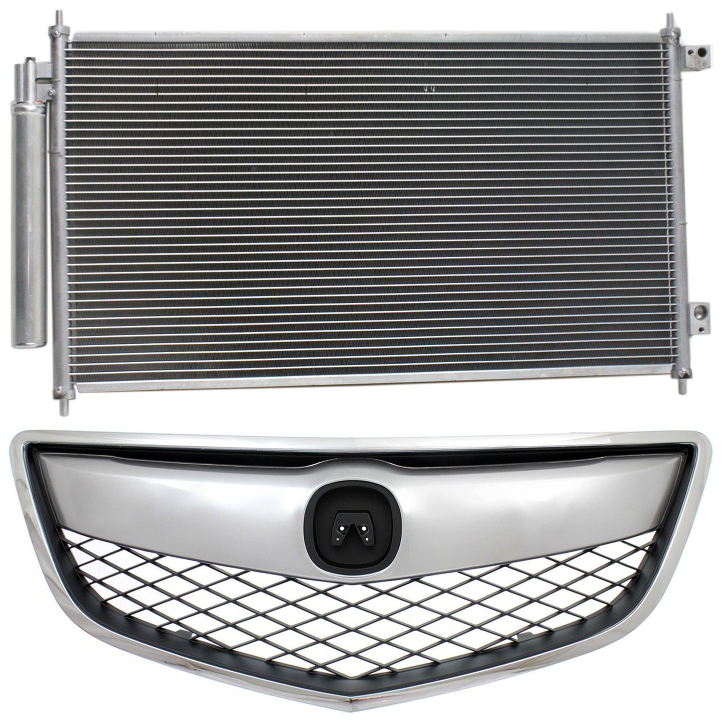 2-Piece Kit, Grille Chrome Shell with Painted Black Insert, Includes (1) A/C Condenser and (1) Grille Assembly