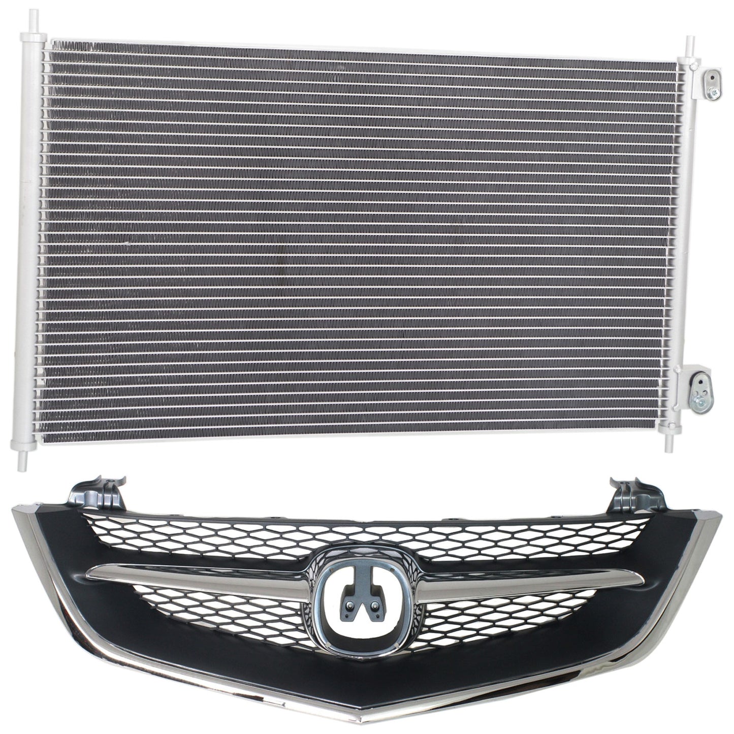 2-Piece Kit, Grille Chrome Shell with Painted Black Insert, Includes (1) A/C Condenser and (1) Grille Assembly