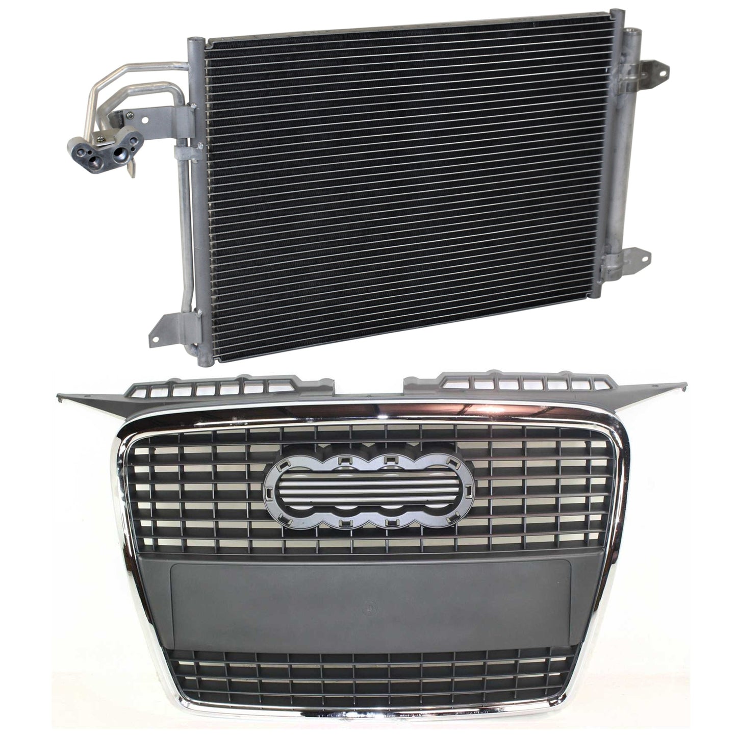 2-Piece Kit, Grille Chrome Shell with Paintable Insert, For Models Without Sport Package, Includes (1) A/C Condenser and (1) Grille Assembly